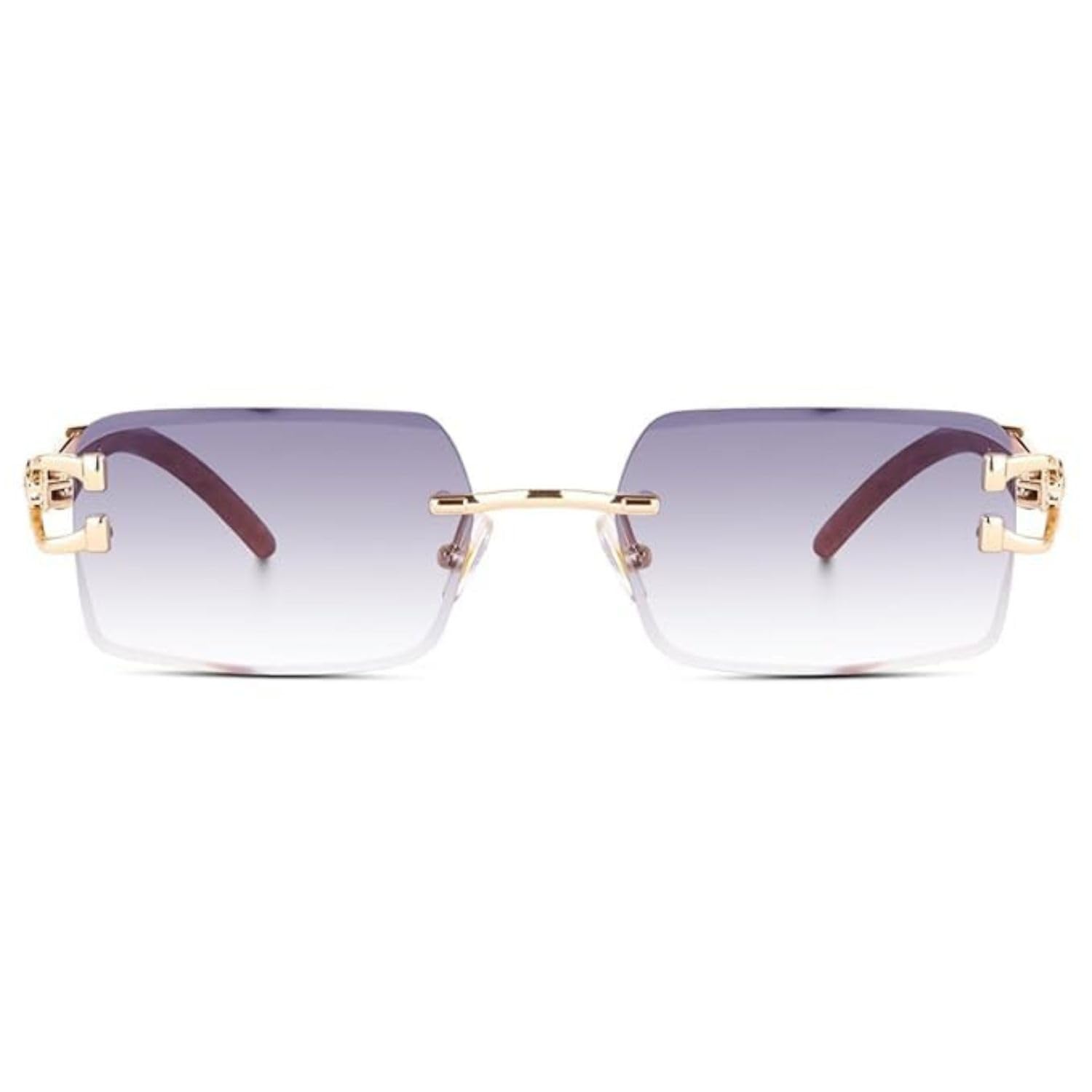 I Mc Stan Vintage Rimless Sunglasses Retro Luxury Elite Slim Rimless Rectangular Metal & Wood Art Grey Glasses,-image-3