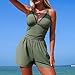 Women's One Piece Modest Swimsuits with Shorts and Pockets V Neck Mesh Wrap Bathing Suit Slimming Fashion Swimwear Army Green