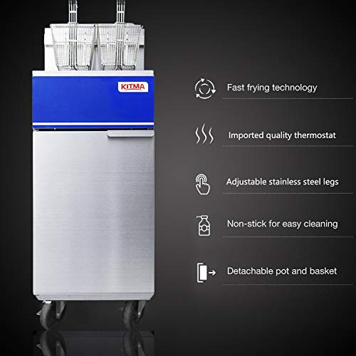 Premium Commercial Deep Fryer - Kitma 50 Lb. Liquid Propane 4 Tube Floor Fryer With 2 Fryer Baskets - Restaurant Kitchen Equipment For French Fries, 120,000 Btu/H #TOP6