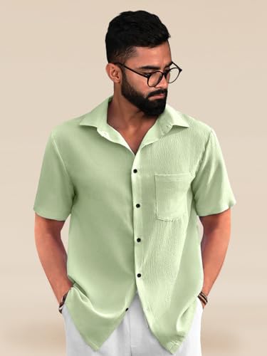 Image of Tee Projekt Solid Shirt for Men's ||Pop corn Shirt|| Solid Shirt for Men's|| Casual Shirt for Men||Half Sleeve Spread Collar Shirt for Men