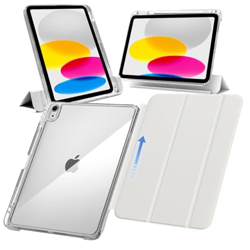 MS factory iPad 11世代 10世代 ケース 第11世代 A16 (2025) 第10世代 用 ペン収納 アイパッド 11インチ 10.9インチ 取り外し可能 軽量 耐衝撃 カバー 縦置き/横置きスタンド ソフトフレーム 背面透明 ホワイトグレー IPD-10-SLDPEN-WGY