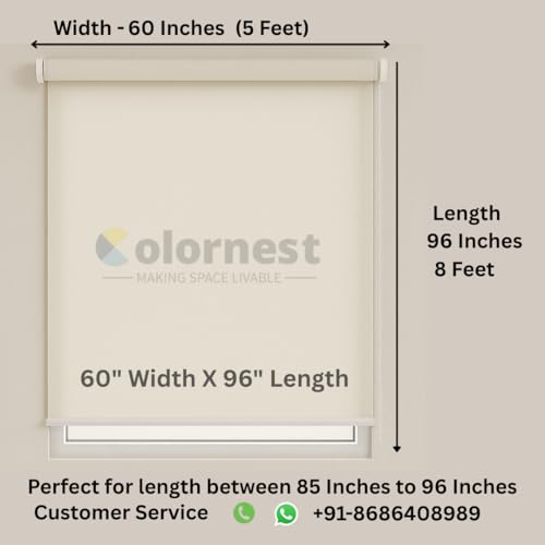 Image of 100% Blackout Roller Blinds for Windows 60 Inch W X 96 Inch L Roll-Up Shades Sun UV Protection for Home & Office, Ivory| Heavy Duty in 38 MM Pole