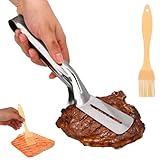 Pince à Griller et Brosse Silicone, Ensemble de Pince à Griller en Acier Inoxydable de Qualité Supérieure et Brosse Huile en Silicone Idéales pour Retourner Viande Poisson Steaks Saucisses