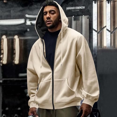 Men Long Sleeve Full Zip Casual Hoodies, Long Sleeve Loose Comfy Fall Trendy Sweatshirts Going Out Casual Tops with Pockets4