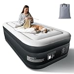Bonnlo Single Air Bed,Inflatable Camping Air Mattress with Built-in Electric Pump,191x99x46cm Flocked Surface, UK Plug, 150kg Capacity for Outdoor Camping & Guest Use (Grey/White)