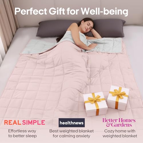 Image of ZonLi Weighted Blanket for Adults(60 inchx80 inch,20lbs, Pink /Light Grey) Queen Size High Breathability Cooling Heavy Blanket, Soft Material with Premium Glass Beads,All-Season.