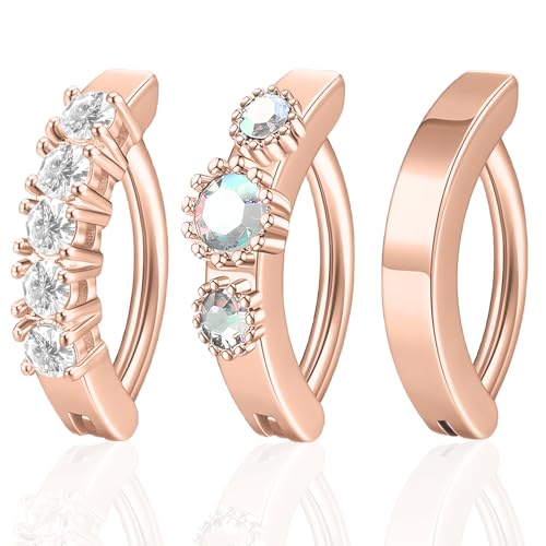 RUGBOL 3 Pcs Belly Button Bars, Belly Bar Button Piercing Titanium Ring-Shaped Arc-Shaped Belly Bars Stainless Steel Belly Bars for Women Girl (Rose Gold)