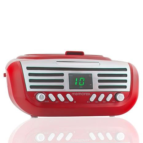 Memorex Retro AM/FM Radio Boombox | MX-BCD110(R) | Top-Loading CD Player | Bluetooth Wireless Streaming | Aux-in, LED Display, Programmable CD Playback, AC or Battery Powered Model (Red)