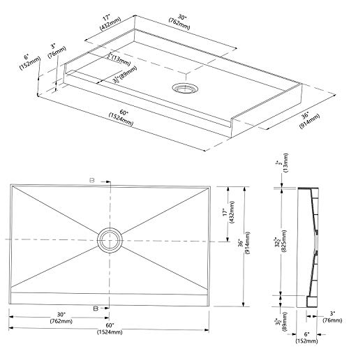 Uni-Green Shower Pan Ready To Tile 60X36In With Single Curb And Center Drain Tileable Shower Base #TOP1