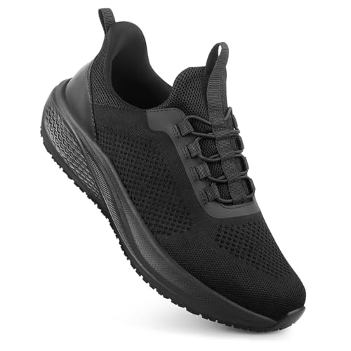 Slip Resistant Work Shoes for Men, Black Zapatos de Trabajo para Hombres, Slip on Comfortable Lightweight Food Service Chef Sneakers in Kitchen Restaurant, US 6.5-13
