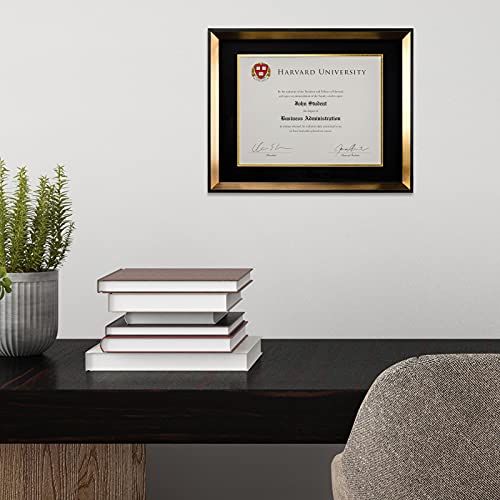 Excello Global Products Modern Photo Document Frame: 8.5X11 With Double Mat Graduation Diploma Certificate Holder Wall Frame (Gold) #TOP5