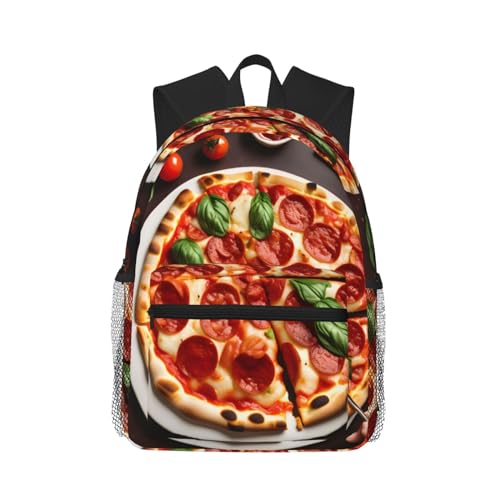 Sac à dos pizza léger pour homme et femme - Sac d'université noir avec poches