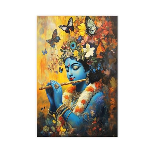 Poster Krishna flûte tableau apaisant pour une décoration intérieure zen