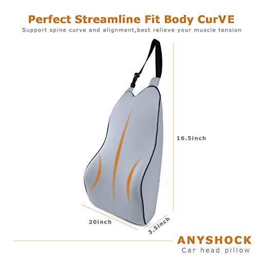Anyshock Lumbar Support Pillow Memory Foam Back Support Cushion Ergonomic Adjust Sitting Position Relief Pain of Back Designed for Car Office, 1 pcs (Grey)