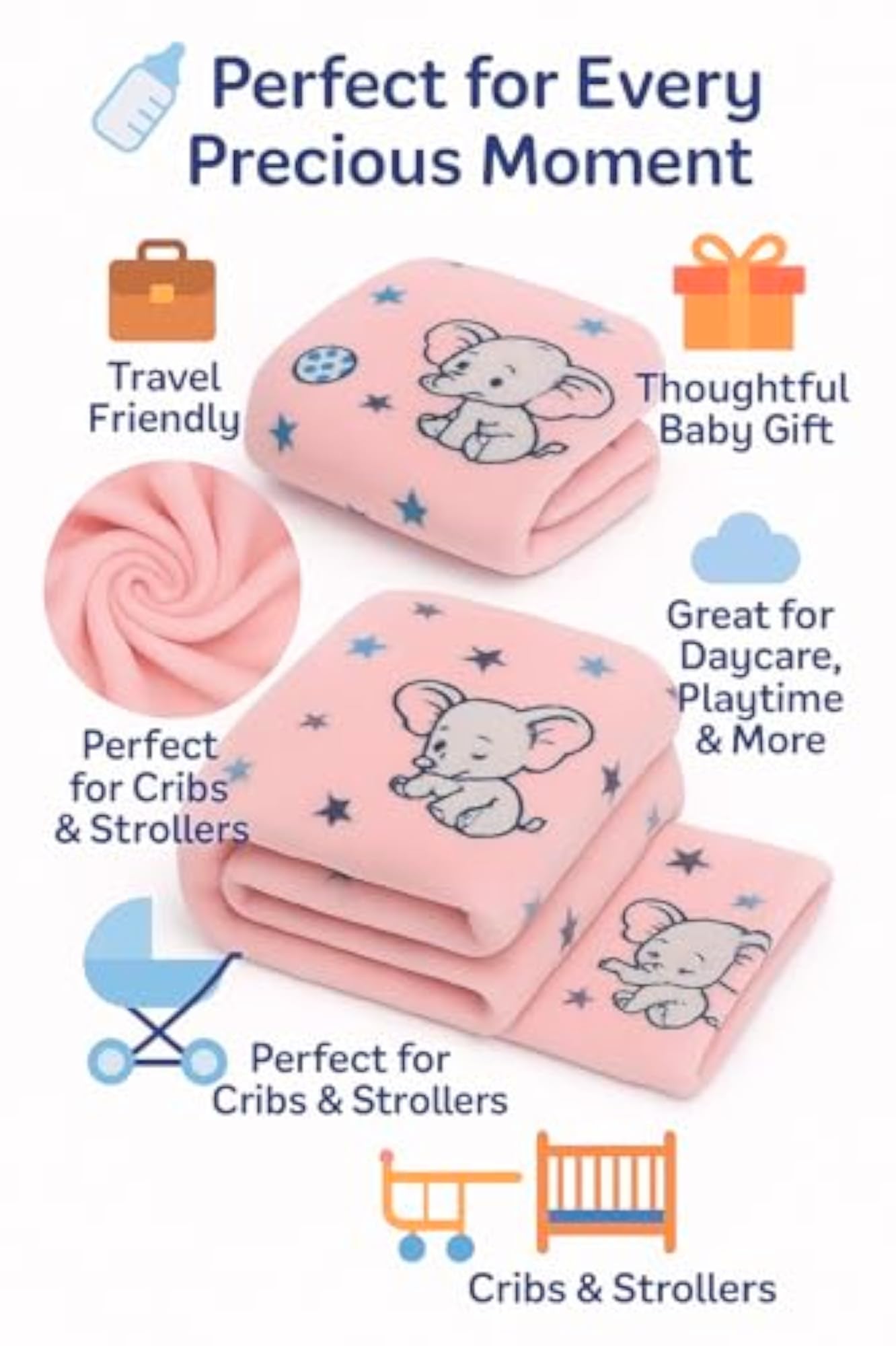 Supersoft Baby Blanket Wrapper for Newborn, Peach