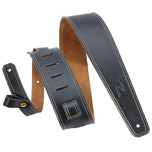 Nefelibata Black Leather Guitar Strap with Padding