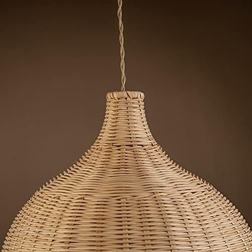 Miniatura 4 de Rattan colgante iluminación moderna casa de campo natural tradicional de ratán lámpara de tambor luz largo cable boho diseño natural cesta ratán