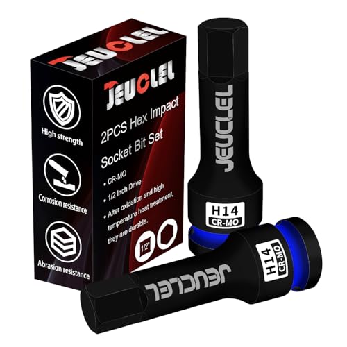 JEUCLEL 2PCS 14mm Hex Impact Bit Socket H14 1/2 Drive Allen Socket Cr-Mo