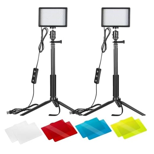 Neewer LED Panneau USB Lumière Vidéo 5600K Réglable - Lot de 2 Lampe LED avec Trépied et Filtres Colorés pour Photo à Faible Angle Eclairage LED Coloré pour Photo Portrait Vidéo Youtube