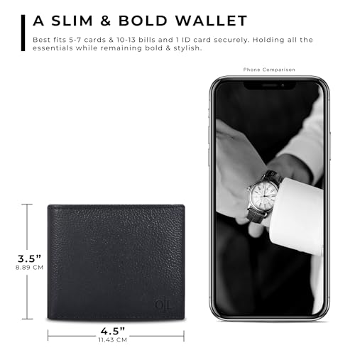 Image of Oak Leathers Slim Leather Wallet for Men - RFID Wallets Credit Card Holder Ultra Thin Gift for Mens, Front Pocket Minimalist Design