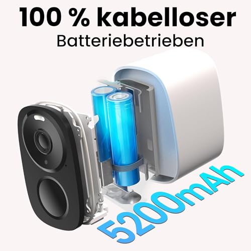 2K/3MP Überwachungskamera Aussen Akku, Kostenloser Cloud-Speicher, 5GHz/2,4GHz WLAN Kabellose Überwachungskamera außen/innen, 2-Wege Audio, Bewegungserkennung, Farbige Nachtsicht, IP66 Wasserdicht