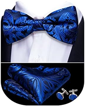 Barry.Wang Fashion Men's Bowtie Set,Wedding Party Bow Ties Silk Designer Handkerchief Cufflink Formal