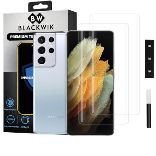 Image of Blackwik Premium Curved UV Tempered Glass For Samsung S21 Ultra Cellphone (Transparent, Pack of 2) Advanced Border Less Full Screen Coverage UV Screen Protector Guard With Installation Kit