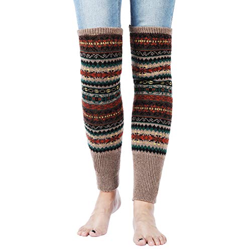 SATINIOR 2 Pairs Leg Warmers for Women Wool Leg Warmers Bohemian Winter Long Knit Boot Cuffs Socks for Women4