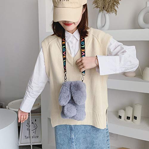 LUOEM Crossbody tas konijn ontwerp pluche schoudertas Messenger mini etui voor dames meisjes (grijs) - Image 8