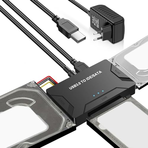 Pixelure 5Gbps IDE USB Adapter,USB3.0 zu IDE/SATA Festplatte Adapter F&uuml;r 2,5/3,5 Zoll HDD/SSD FestplatteAdapter Konverter SATA UsbAdapter F&uuml;r Windows/MacOS/Linux Mit 12V/2A Netzteil,USBKabel,SATAKabel
