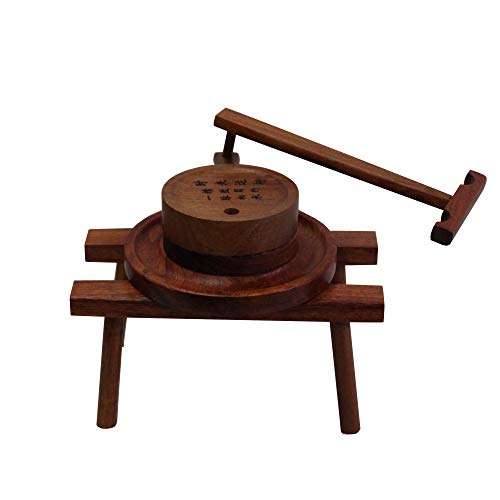 orientliving Miniature Chinese Traditional Wood Grain Grinder Display Decor Aws263