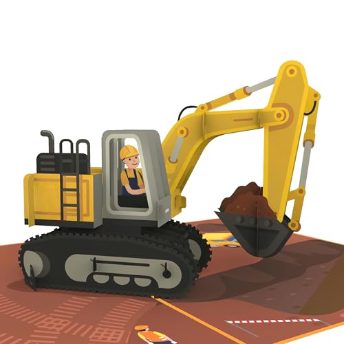 MOKIO® Tarjeta Pop-Up – Sitio de construcción con excavadora – Tarjeta de regalo 3D para un cumpleaños, Tarjeta felicitación emergente con sobre