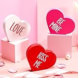 3 Pieces Valentine's Day Wooden Sign Heart Shape Home Decor Conversation Heart Signs Candy Heart...