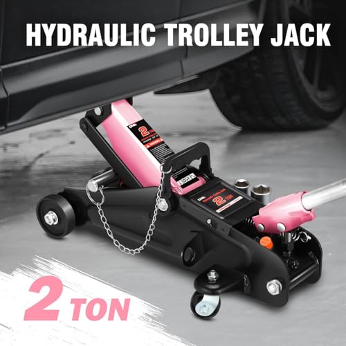 Image of DNA Motoring Floor Jack with Socket and Lock, Low Profile Hydraulic Trolley Jack for Cars Lift, 2 Ton (4000 lbs) Capacity, Lifting Range 5.12 inch-13 inch, Pink, TOOLS-00677-PK