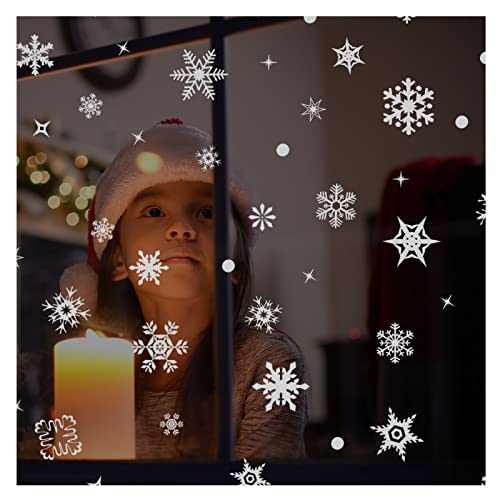 Halcyerdu 93 Pcs Navidad Pegatina Copo de Nieve, Reutilizables Copo de Nieve Calcomania Vitrificable, Pegatina Copo de Nieve Plateado, para Navidad Ventana Decoración Cover