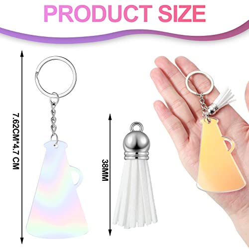 40 Pcs Acrylic Cheer Megaphone Key Chains With Tassel, 20Pcs 3'' Blanks Keychain Rings And 20Pcs Keychain Tassels Cheerleading Gift For Diy Keychain, Crafting, Vinyl Project (Colorful Clear And White) #TOP1