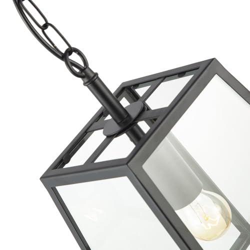 Happy Homewares Classic Lantern Pendant Ceiling Light in Matte Black with Clear Glass Sides | 138cm Maximum Height x 22cm Width | 1 x 11w LED - Image 4