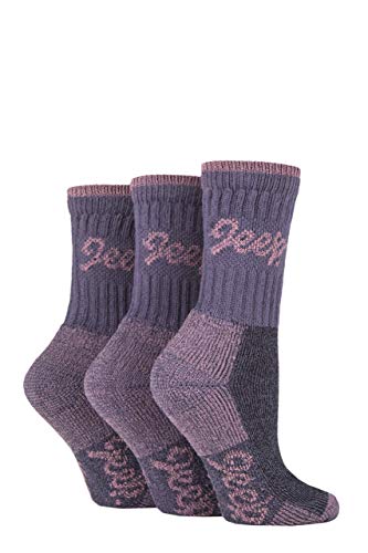 Jeep Ladies Luxury Terrain Boot Socks Pack of 3 Purple/Pink 4-8