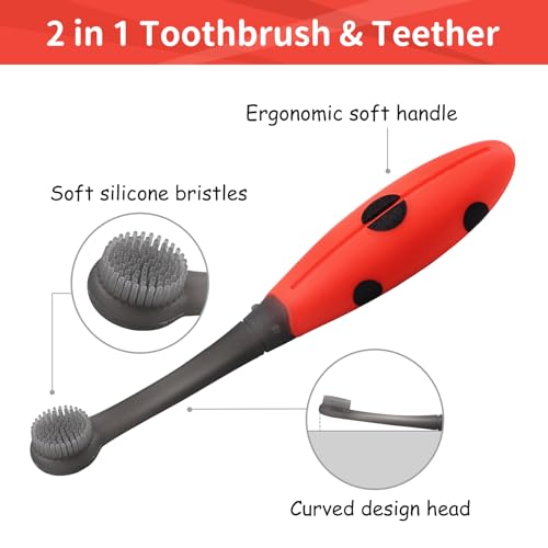 Mombella 01403-1 Ladybug Baby Toothbrush 6 To 12 Months And Up, Extra Soft Silicone Infant To Toddler Training Toothbrush For Baby'S First Teeth thumb #5
