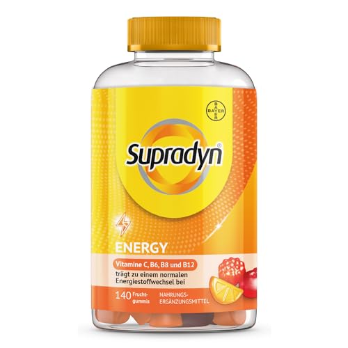 Supradyn Energy Vitamin Gummibärchen - mit Vitamin C D E B6 B12 A Q10 & Biotin angereicherte Multivitamin Gummies mit Kirsch- Himbeer- und Orangengeschmack - 140 Stück