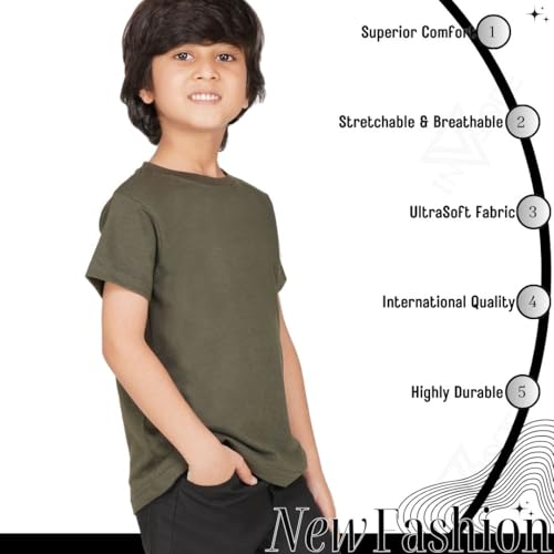 Image of Kids Round Neck Boys Tshirt | Short Sleeves | Natural Organic 100% Cotton Soft Comfortable Fabric | School Plain Color Original Branded Half Sleeve | T-Shirt for Boy Kid | Sleepwear Everyday Casual