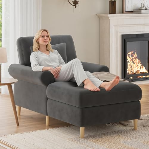MOBETTRES Gepolsterter Relaxsessel, klappbarer Schlafsessel, bequemer Lesesessel, Lounge-Sessel, XXL großer Lesesessel, samtbezogener Lounge-Sessel, Sitzsack für Wohn- und Schlafzimmer (Grau)