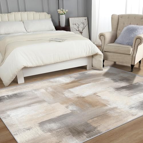 Tapis de salon gris-beige moderne 150x300cm lavable - 3