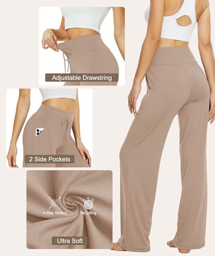 TNNZEET 3 Pack Women's Wide Leg Pants with Pockets - Casual Loose Yoga Trouser Pants Sweatpants Palazzo Lounge Pajama Pants