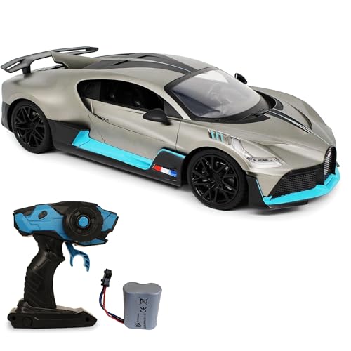 Voiture télécommandée Bugatti Divo CMJ RC 1:12 en Titane argenté : Équipée d'une Batterie 7,4 V 900 mAh, Vitesse de 12 km/h, lumières LED et télécommande 2,4 GHz, idéale pour garçons et Filles Voiture télécommandée Bugatti Divo CMJ RC 1:12 en Titane argenté : Équipée d'une Batterie 7,4 V 900 mAh, Vitesse de 12 km/h, lumières LED et télécommande 2,4 GHz, idéale pour garçons et Filles