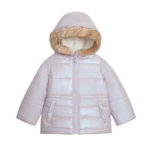 OshKosh B'gosh Girls' Warm Winter Parka Coat with Faux Fur Sherpa-Lined Hood, Lilac