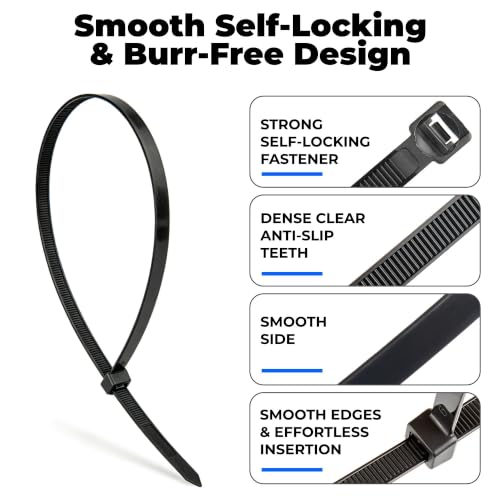 AIRUNTEK 14" x 0.3" Heavy Duty Zip Ties 200 Pack 120LB Black & White by AIRUNTEK - Used condition - Image 5