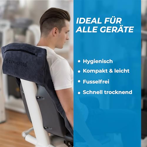 ZENACROSS - Fitness Handtuch Mikrofaser 120x50 - Schnelltrocknend, Reißverschlusstasche - Weiches Sporthandtuch fürs Fitnessstudio & Gym - Dunkelgrau