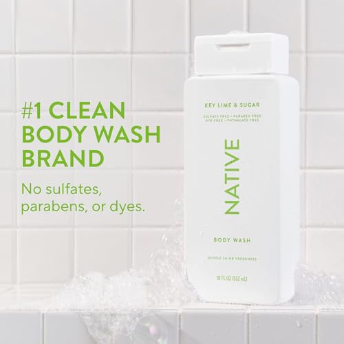 Image of Native Body Wash Contains Naturally Derived Ingredients | For Women & Men, Sulfate, Paraben, & Dye Free Leaving Skin Soft and Hydrated | Key Lime & Sugar 18 oz