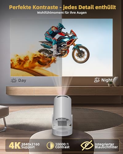 Beautiebeam Beamer Full HD 1080P Mini Beamer 4K, Auto Trapezkorrektur, Mini Projector 180°Dreh Videoprojektor Unterstützt 2.4/5G Dual WiFi6, Bluetooth5.0 mit Android11/OS11,Outdoor Heimkino